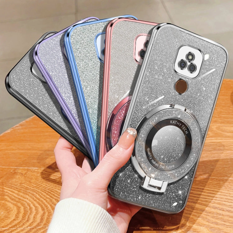 For Motorola Moto E7 Plus Plated Gradient Glitter Round Holder TPU Phone Case