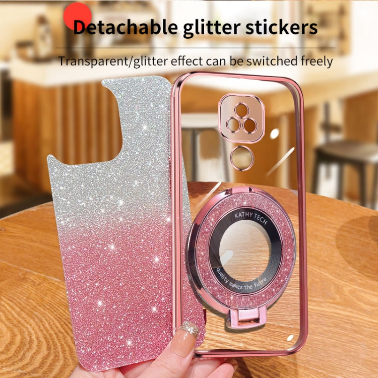 For Motorola Moto E7 Plus Plated Gradient Glitter Round Holder TPU Phone Case