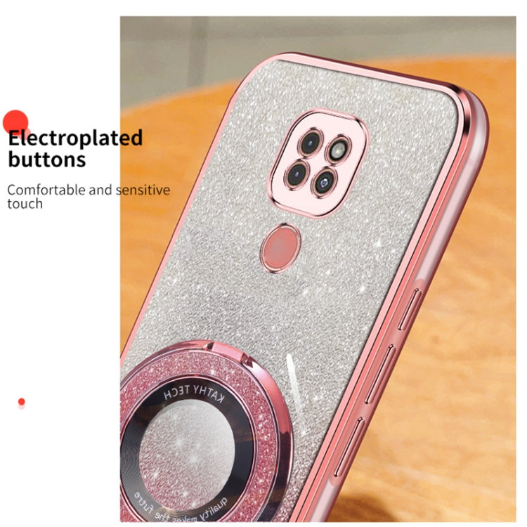 For Motorola Moto G9 Play Plated Gradient Glitter Round Holder TPU Phone Case