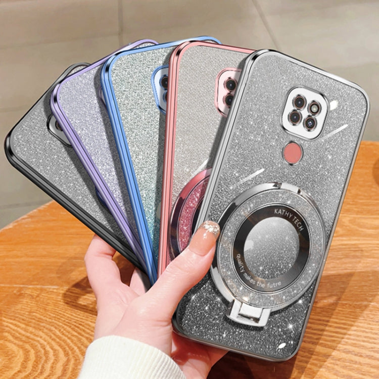For Motorola Moto G9 Play Plated Gradient Glitter Round Holder TPU Phone Case