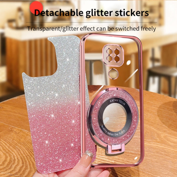 For Motorola Moto G9 Play Plated Gradient Glitter Round Holder TPU Phone Case