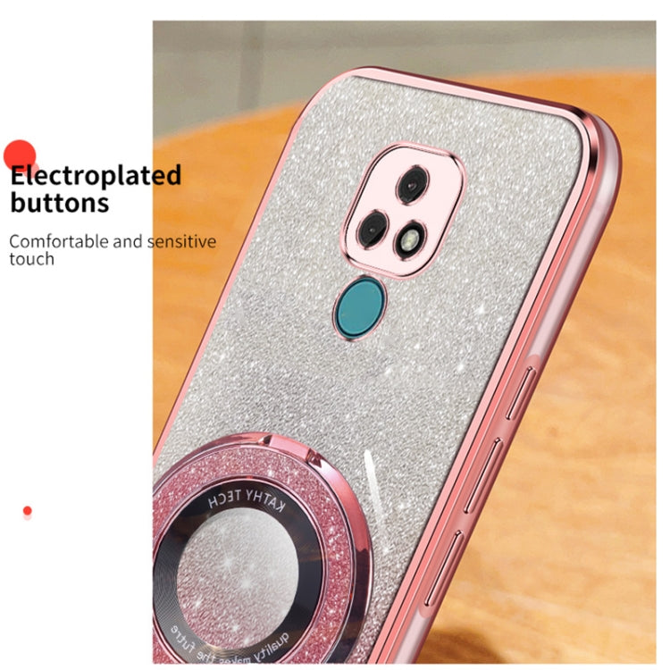 For Motorola Moto E7 Plated Gradient Glitter Round Holder TPU Phone Case