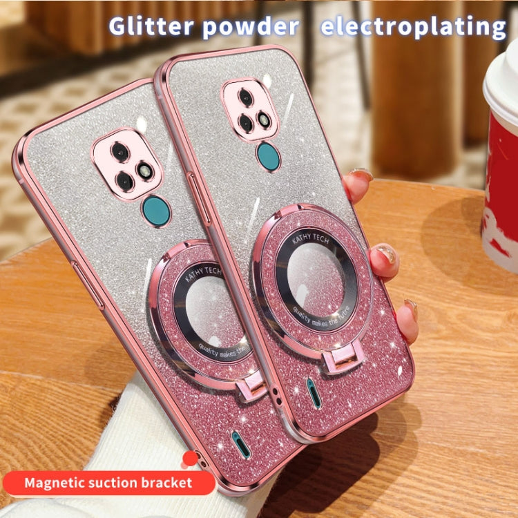 For Motorola Moto E7 Plated Gradient Glitter Round Holder TPU Phone Case
