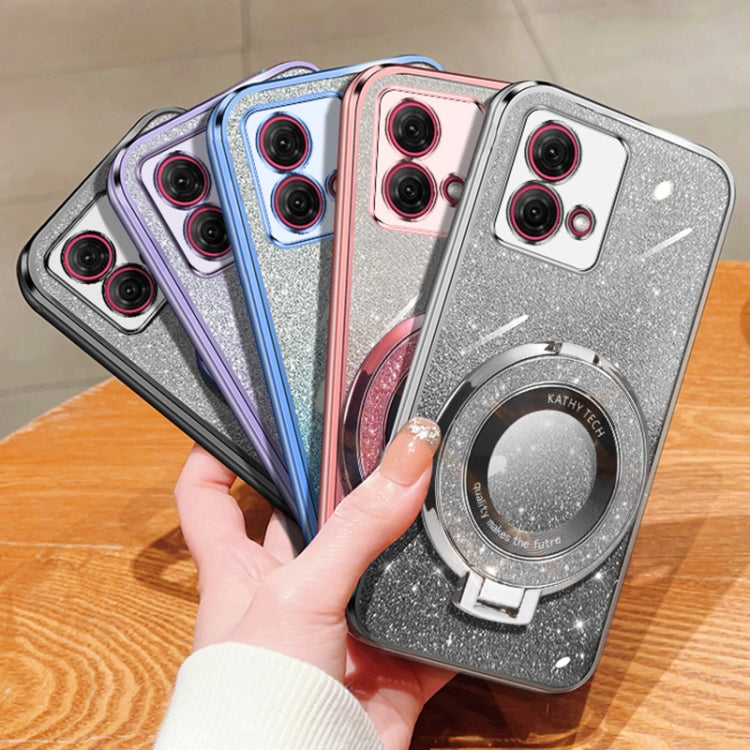 For Motorola Moto G84 Plated Gradient Glitter Round Holder TPU Phone Case