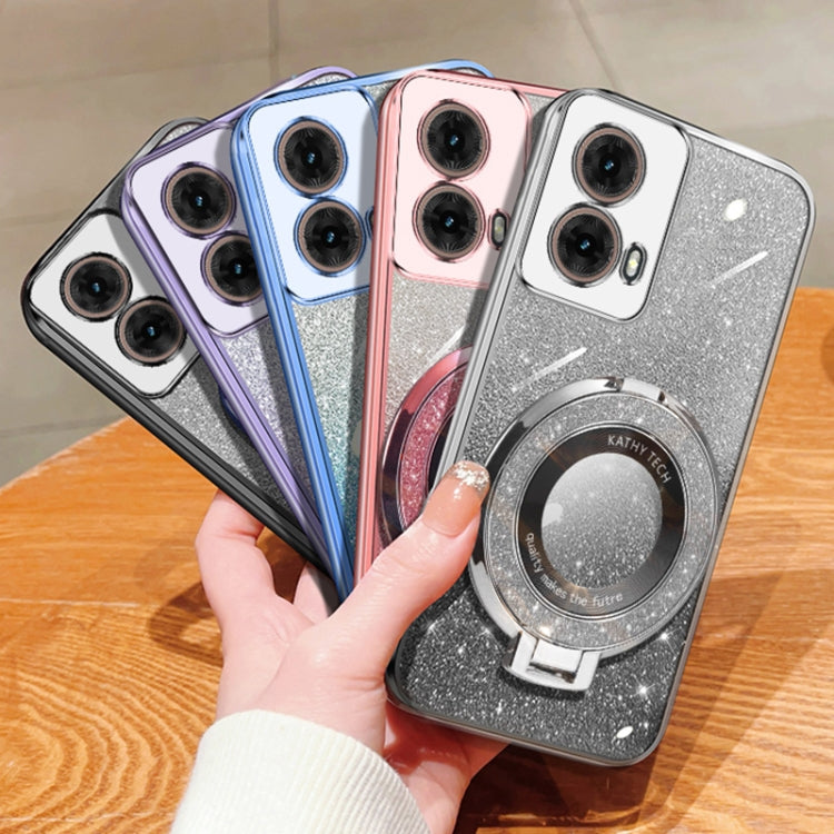 For Motorola Moto G85 Plated Gradient Glitter Round Holder TPU Phone Case