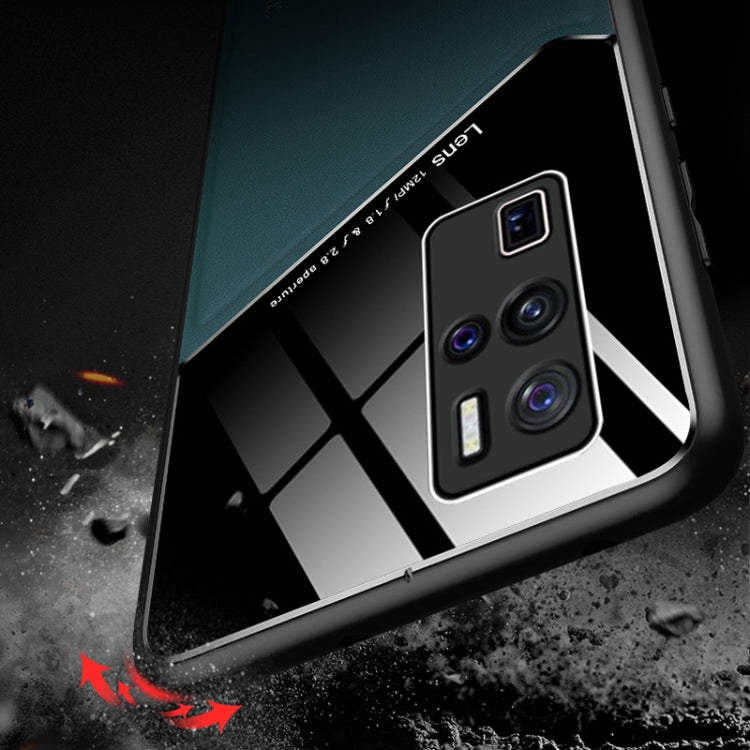 For Vivo X50 Pro+ All-inclusive Leather + Organic Glass Phone Case with Metal Iron Sheet