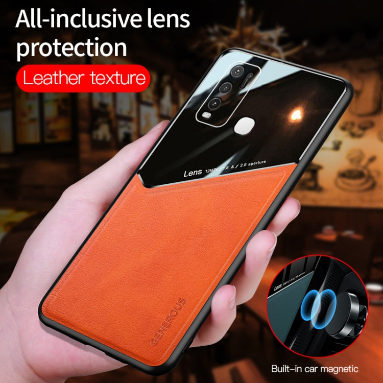 For Vivo Y50 All-inclusive Leather + Organic Glass Phone Case with Metal Iron Sheet