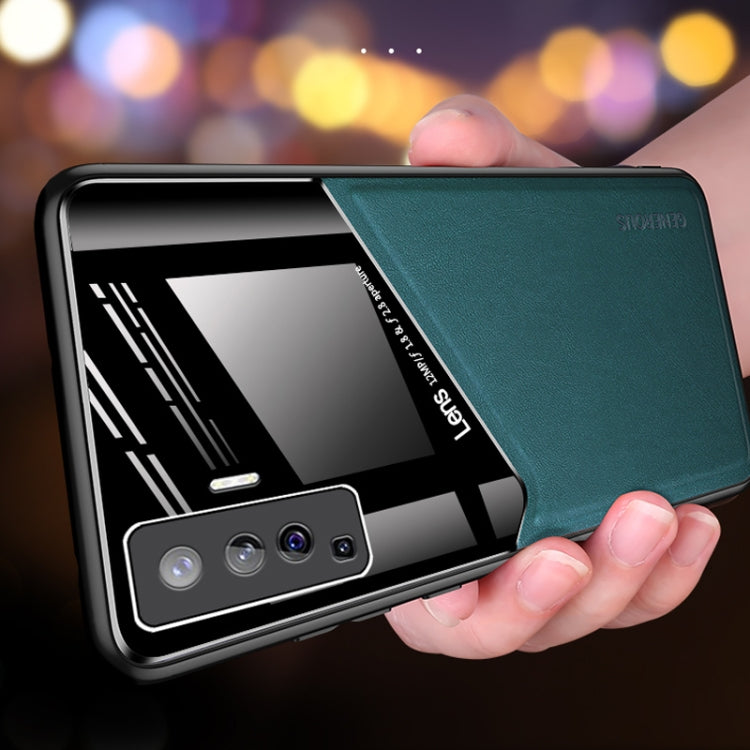 For Vivo X50 All-inclusive Leather + Organic Glass Phone Case with Metal Iron Sheet