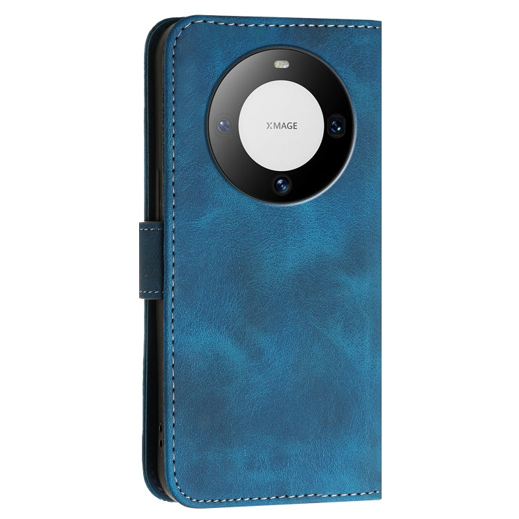 For Huawei Mate 60 Grid Butterfly Embossed Pattern Leather Phone Case with Lanyard