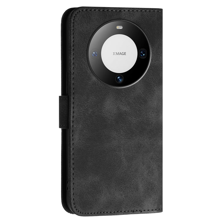 For Huawei Mate 60 Grid Butterfly Embossed Pattern Leather Phone Case with Lanyard