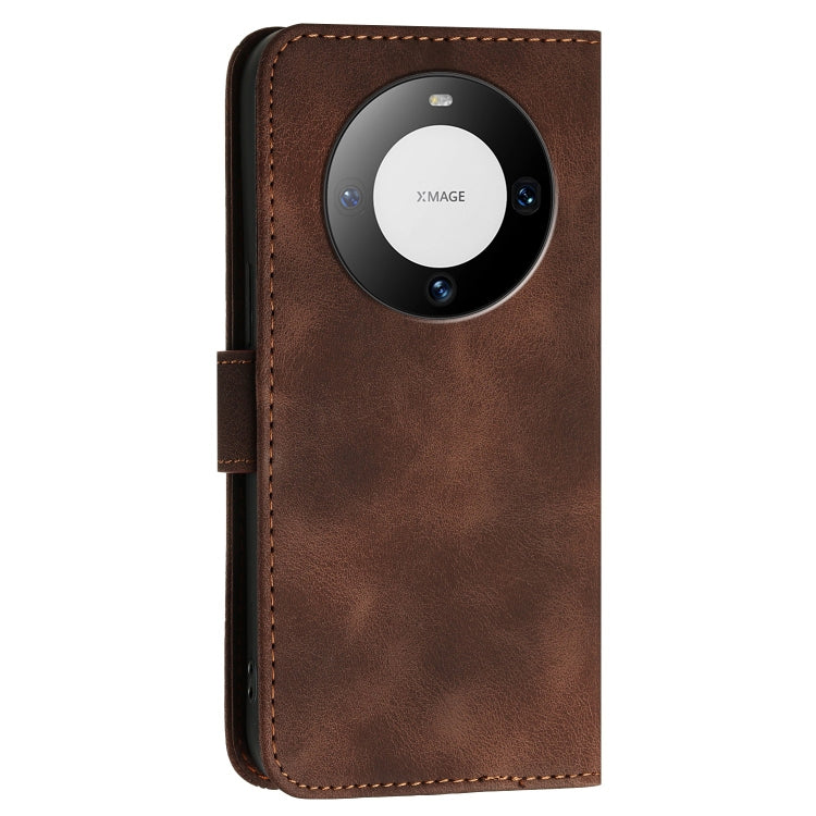 For Huawei Mate 60 Grid Butterfly Embossed Pattern Leather Phone Case with Lanyard