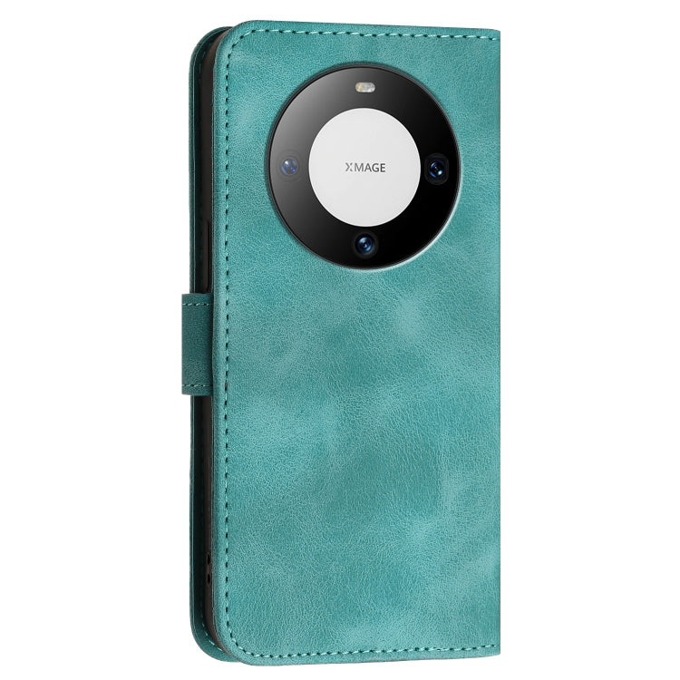 For Huawei Mate 60 Grid Butterfly Embossed Pattern Leather Phone Case with Lanyard