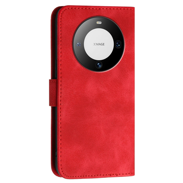 For Huawei Mate 60 Pro Grid Butterfly Embossed Pattern Leather Phone Case with Lanyard