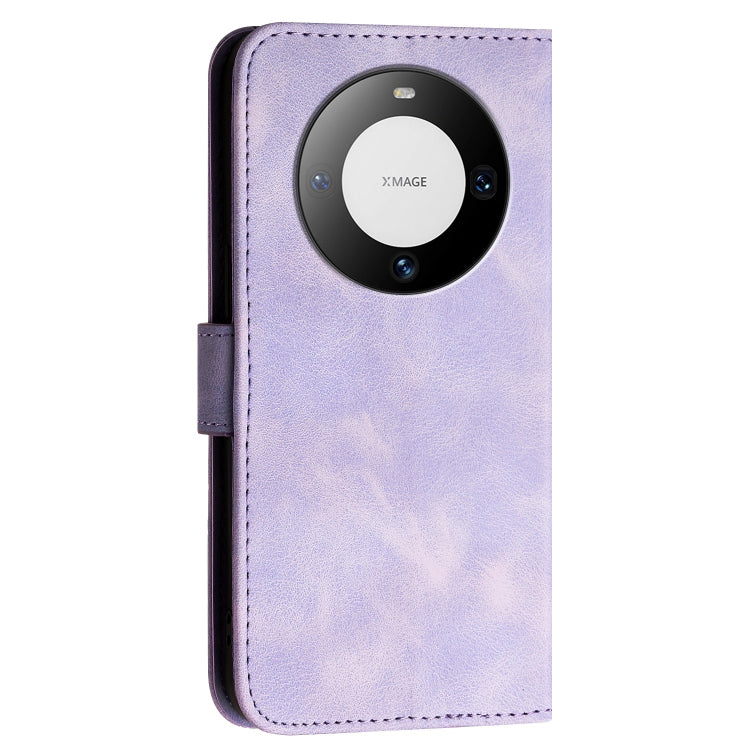 For Huawei Mate 60 Pro Grid Butterfly Embossed Pattern Leather Phone Case with Lanyard