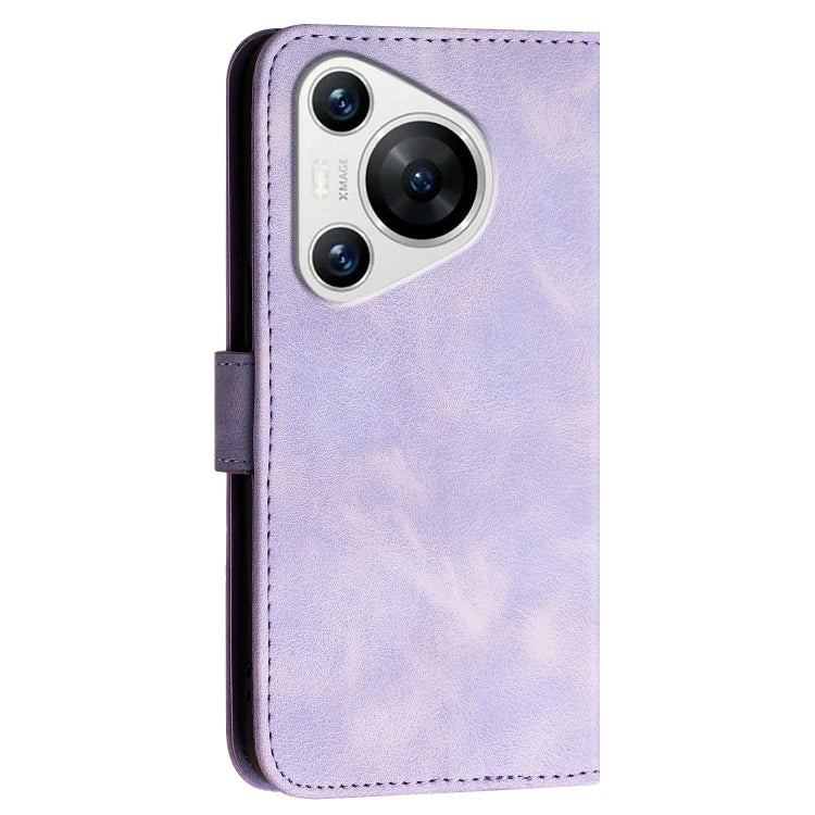 For Huawei Pura 70 Grid Butterfly Embossed Pattern Leather Phone Case with Lanyard