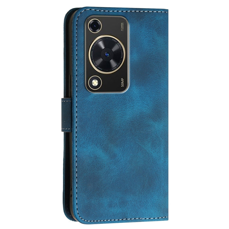 For Huawei Enjoy 70 Grid Butterfly Embossed Pattern Leather Phone Case with Lanyard
