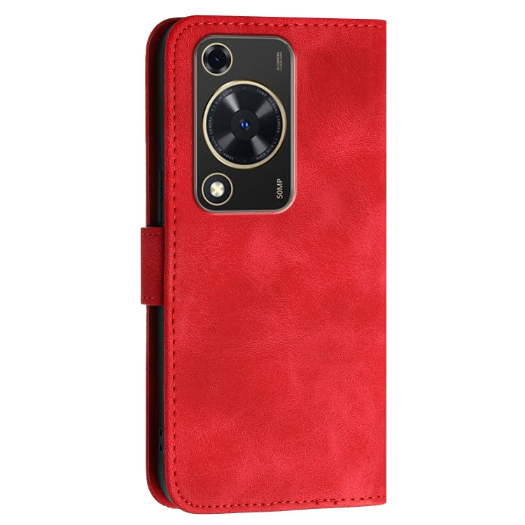 For Huawei Enjoy 70 Grid Butterfly Embossed Pattern Leather Phone Case with Lanyard