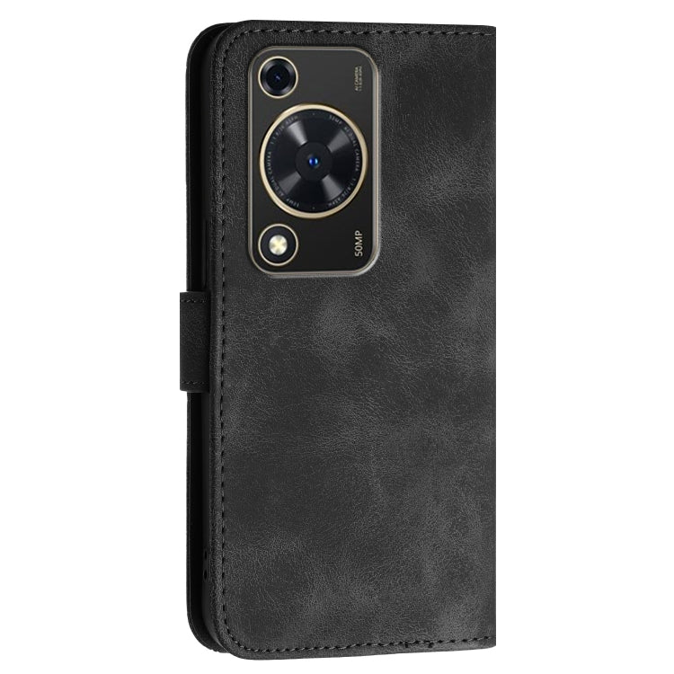 For Huawei Enjoy 70 Grid Butterfly Embossed Pattern Leather Phone Case with Lanyard