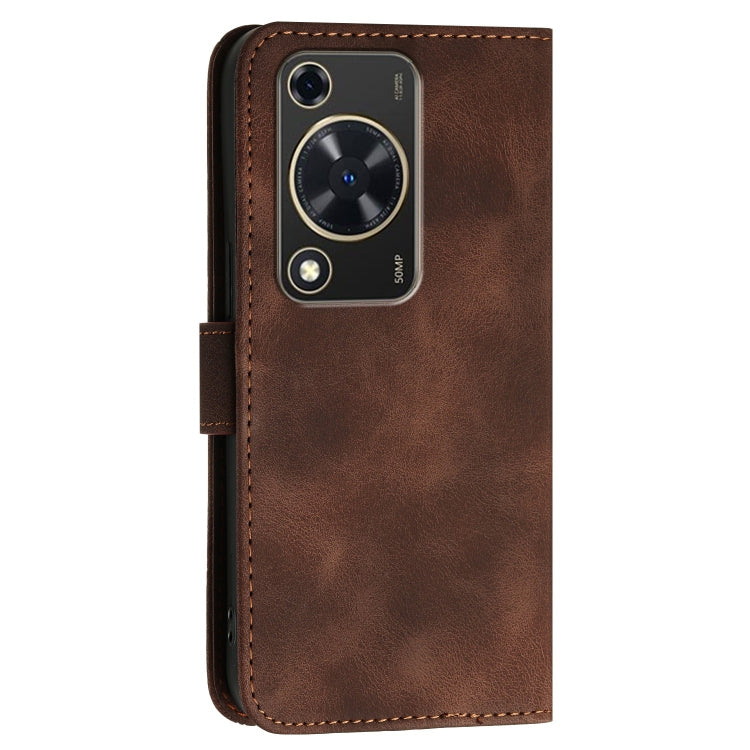For Huawei Enjoy 70 Grid Butterfly Embossed Pattern Leather Phone Case with Lanyard