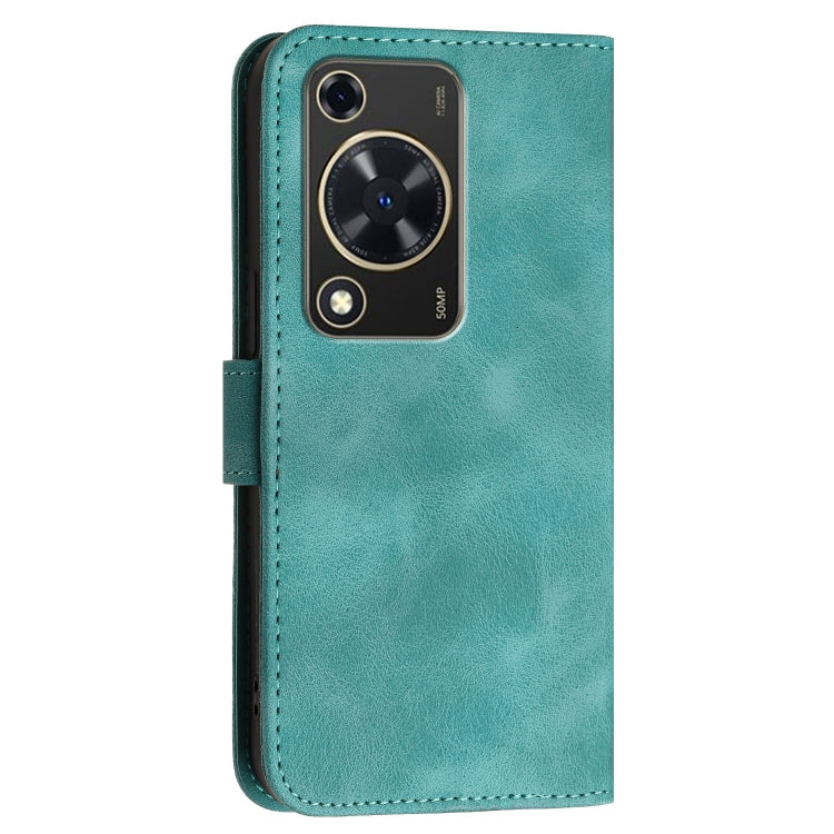 For Huawei Enjoy 70 Grid Butterfly Embossed Pattern Leather Phone Case with Lanyard