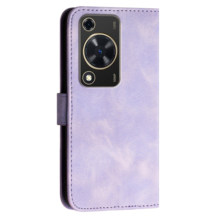 For Huawei Enjoy 70 Grid Butterfly Embossed Pattern Leather Phone Case with Lanyard