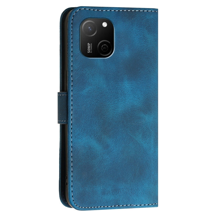 For Huawei Maimang A20 Grid Butterfly Embossed Pattern Leather Phone Case with Lanyard