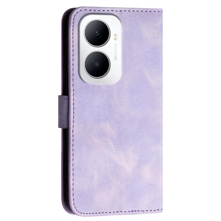 For Huawei Enjoy 80 Plus Grid Butterfly Embossed Pattern Leather Phone Case with Lanyard