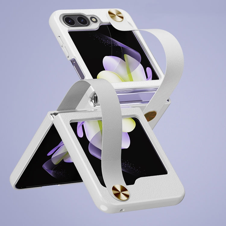 For Samsung Galaxy Z Flip6 / Flip7 FE Leather Ultra-thin PC Wristband Full Coverage Phone Case