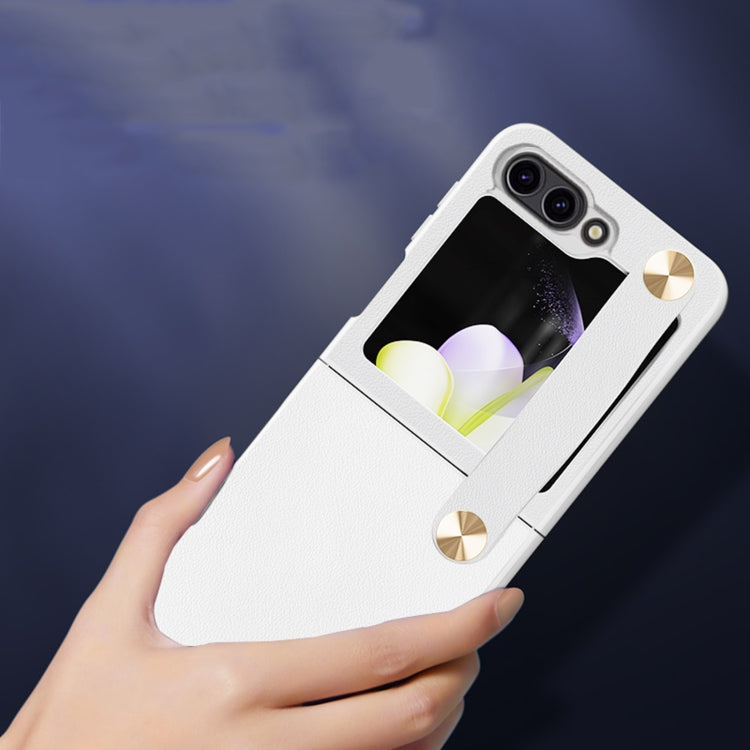 For Samsung Galaxy Z Flip6 / Flip7 FE Leather Ultra-thin PC Wristband Full Coverage Phone Case