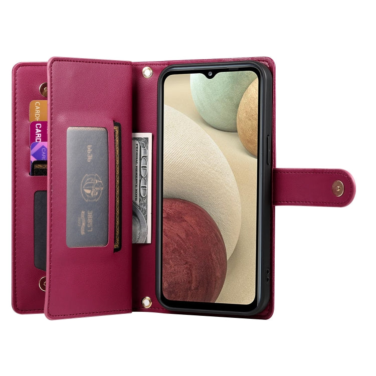 For Samsung Galaxy A12 / M12 Nine Card-slot Zipper Wallet Bag Leather Phone Case