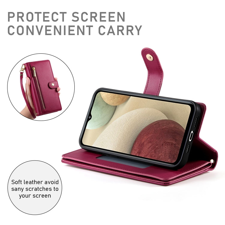 For Samsung Galaxy A12 / M12 Nine Card-slot Zipper Wallet Bag Leather Phone Case