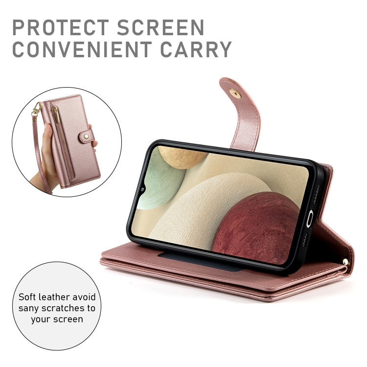 For Samsung Galaxy A12 / M12 Nine Card-slot Zipper Wallet Bag Leather Phone Case