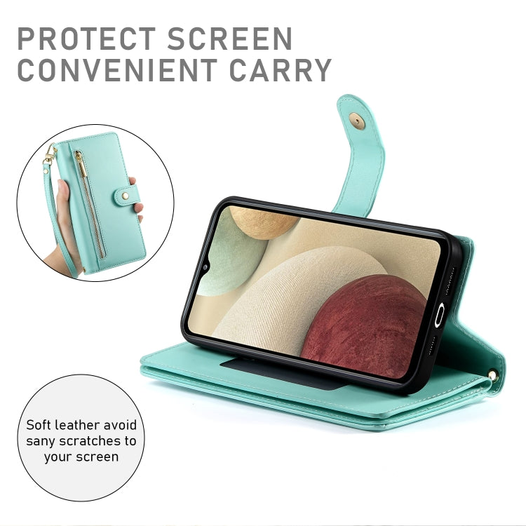 For Samsung Galaxy A12 / M12 Nine Card-slot Zipper Wallet Bag Leather Phone Case