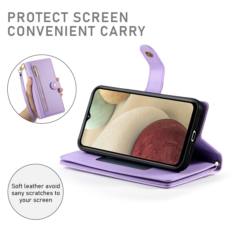 For Samsung Galaxy A12 / M12 Nine Card-slot Zipper Wallet Bag Leather Phone Case