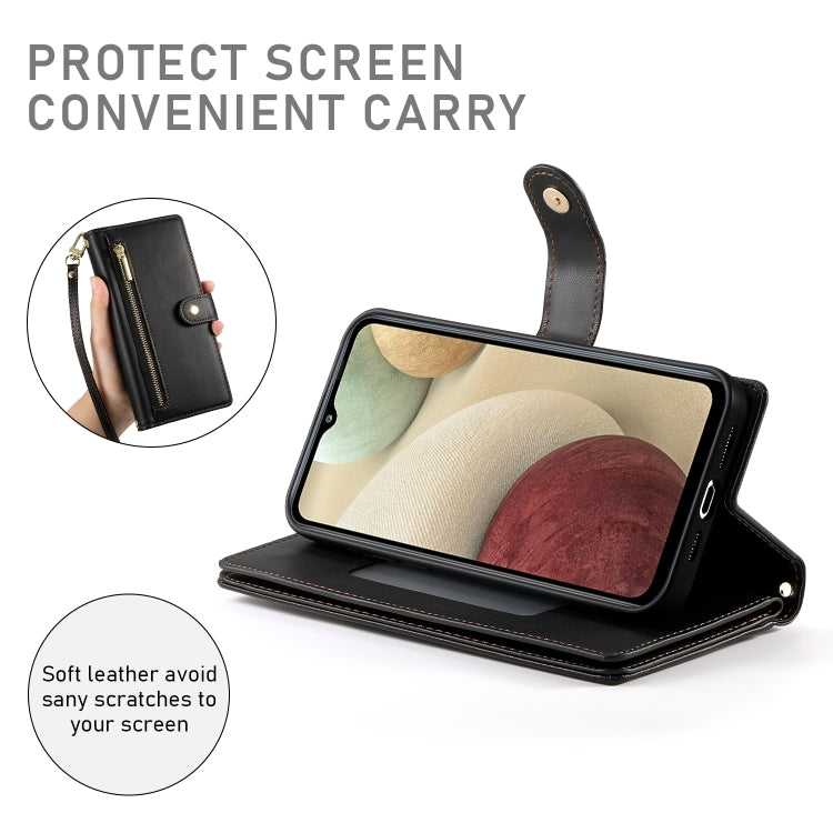 For Samsung Galaxy A12 / M12 Nine Card-slot Zipper Wallet Bag Leather Phone Case