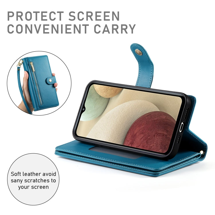 For Samsung Galaxy A12 / M12 Nine Card-slot Zipper Wallet Bag Leather Phone Case
