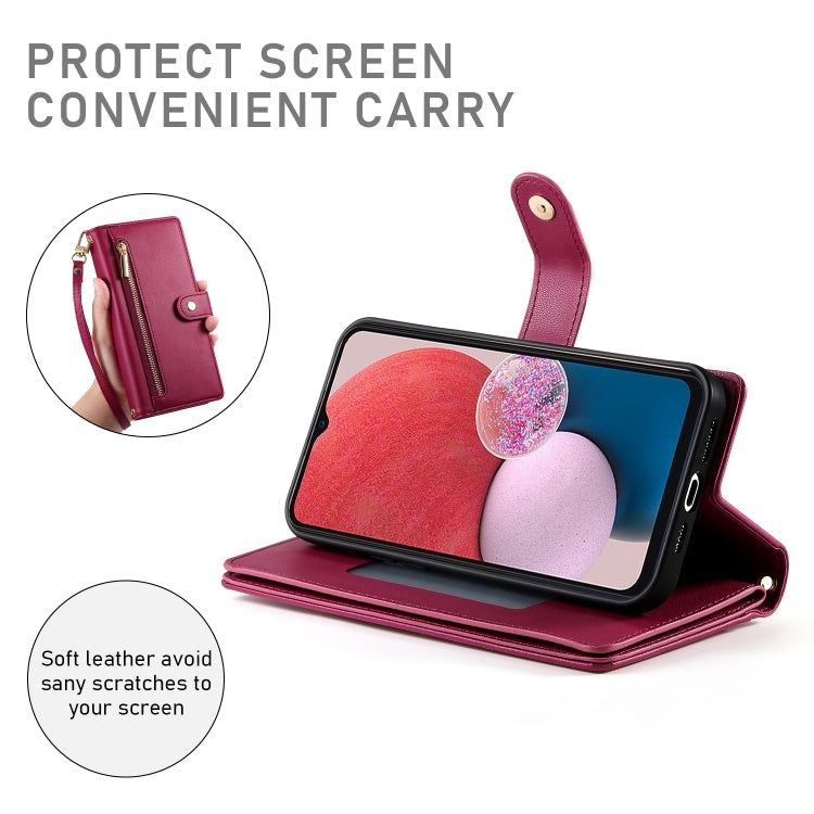 For Samsung Galaxy A13 5G / 4G Nine Card-slot Zipper Wallet Bag Leather Phone Case