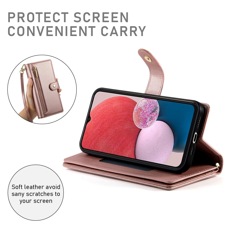 For Samsung Galaxy A04s / A04 / M13 Nine Card-slot Zipper Wallet Bag Leather Phone Case
