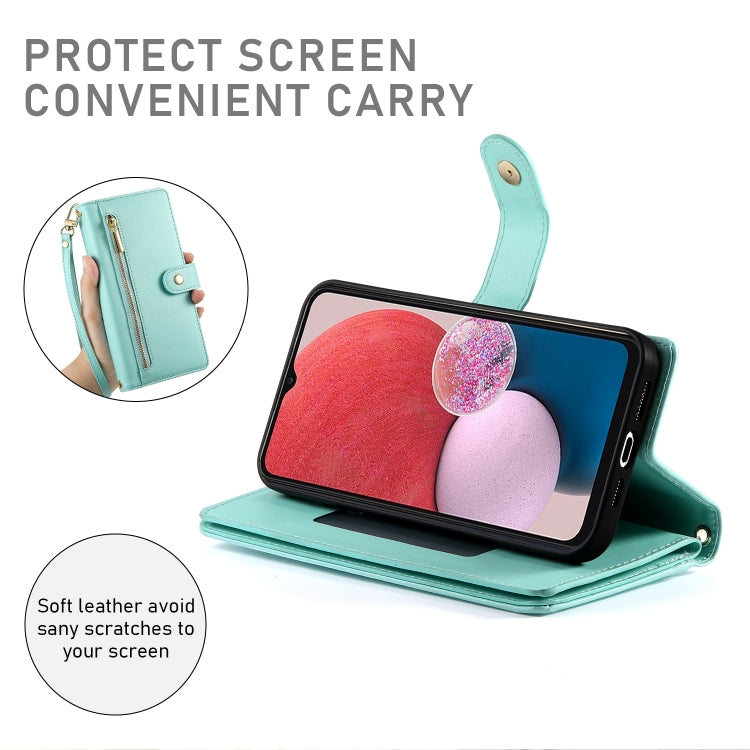 For Samsung Galaxy A04s / A04 / M13 Nine Card-slot Zipper Wallet Bag Leather Phone Case