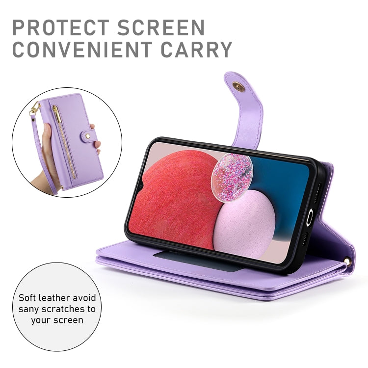 For Samsung Galaxy A04s / A04 / M13 Nine Card-slot Zipper Wallet Bag Leather Phone Case