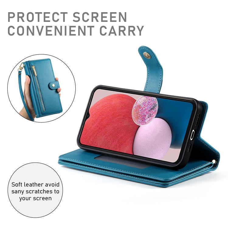 For Samsung Galaxy A04s / A04 / M13 Nine Card-slot Zipper Wallet Bag Leather Phone Case