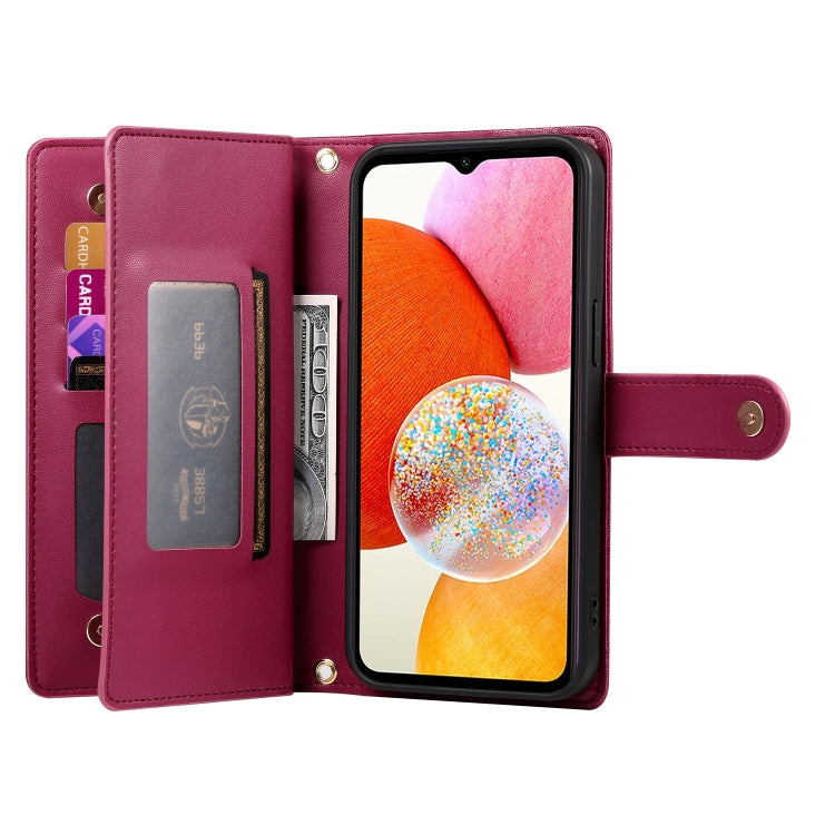 For Samsung Galaxy A14 5G / 4G Nine Card-slot Zipper Wallet Bag Leather Phone Case