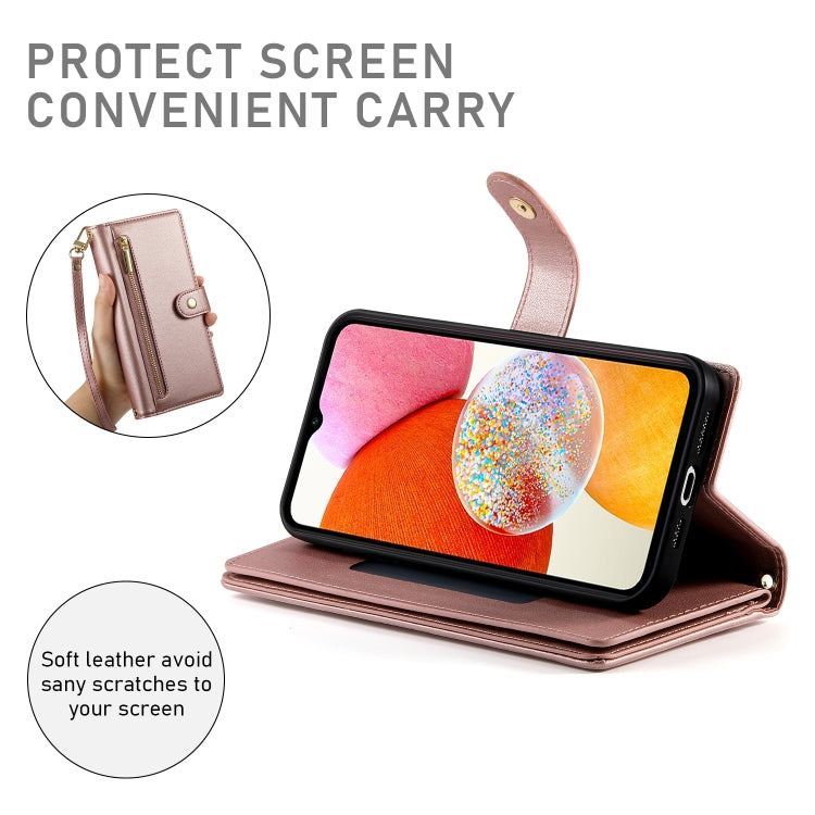 For Samsung Galaxy A14 5G / 4G Nine Card-slot Zipper Wallet Bag Leather Phone Case
