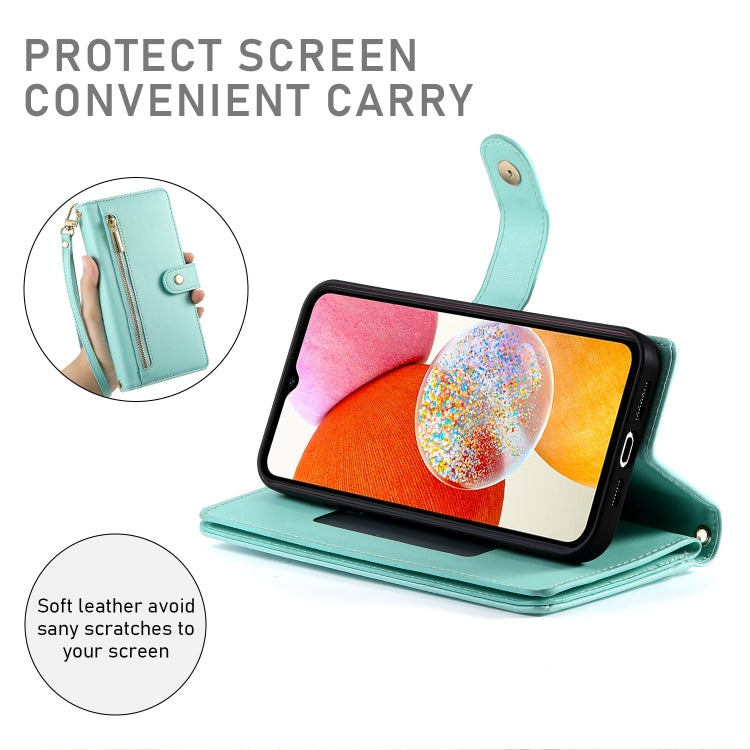 For Samsung Galaxy A14 5G / 4G Nine Card-slot Zipper Wallet Bag Leather Phone Case
