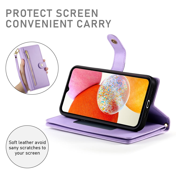 For Samsung Galaxy A14 5G / 4G Nine Card-slot Zipper Wallet Bag Leather Phone Case