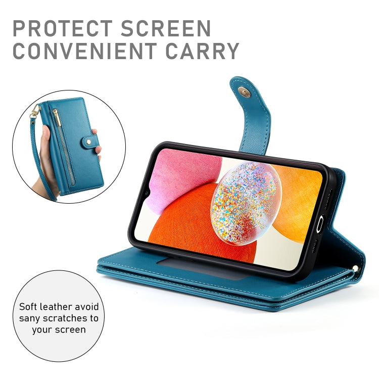 For Samsung Galaxy A14 5G / 4G Nine Card-slot Zipper Wallet Bag Leather Phone Case