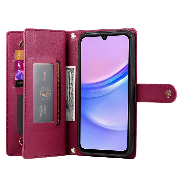 For Samsung Galaxy A15 Nine Card-slot Zipper Wallet Bag Leather Phone Case