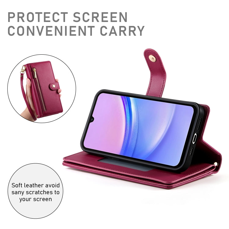 For Samsung Galaxy A15 Nine Card-slot Zipper Wallet Bag Leather Phone Case