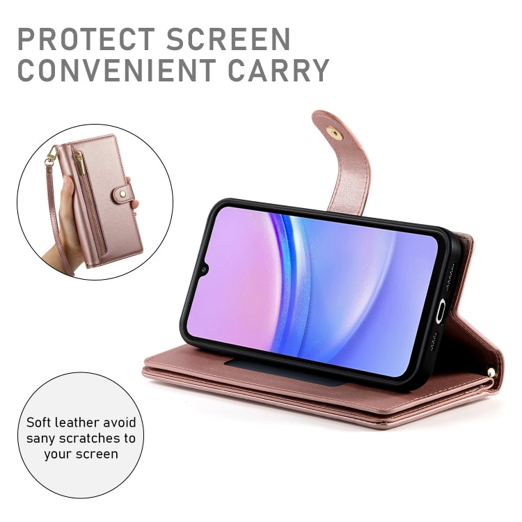For Samsung Galaxy A15 Nine Card-slot Zipper Wallet Bag Leather Phone Case
