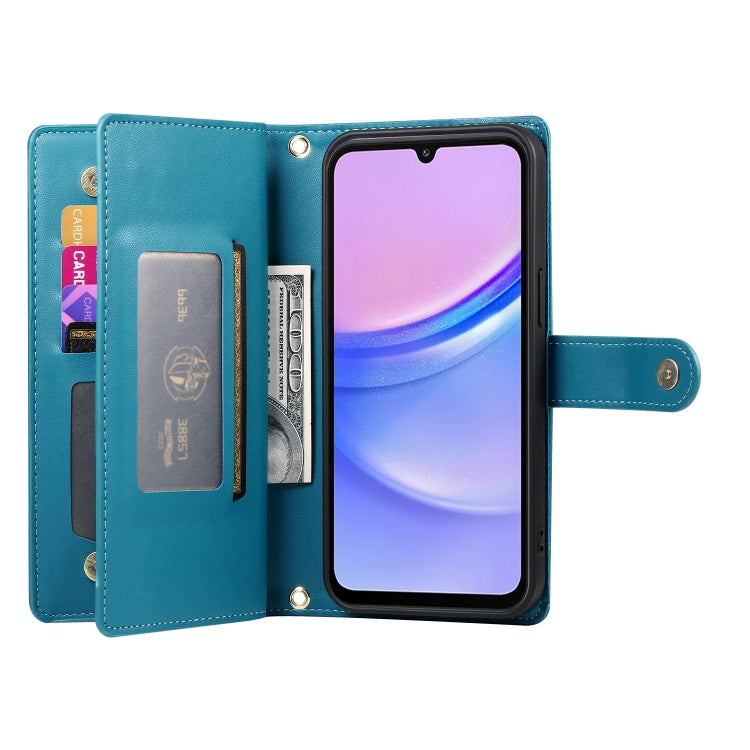 For Samsung Galaxy A15 Nine Card-slot Zipper Wallet Bag Leather Phone Case